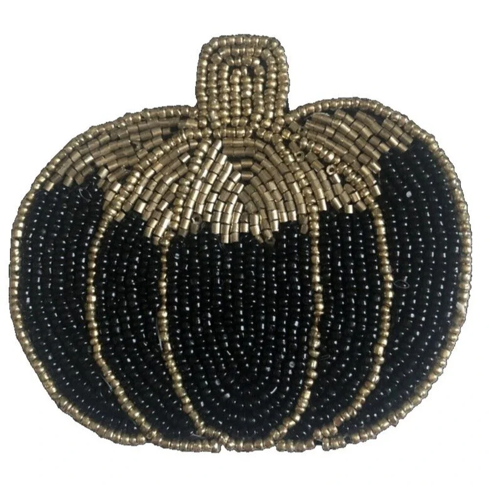 Thanksgiving Max Studio Glass Beaded Pumpkin Drink Coasters Halloween Set of 4